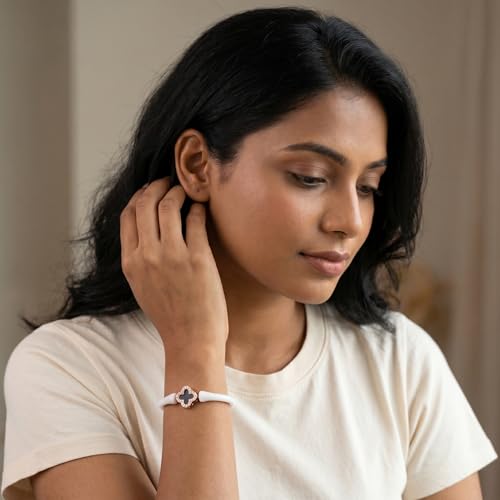 Image of Sterling Silver 925 Wrestband Bracelet for Women, Rose Gold, Rhodium Polished, Crystal Charm, Everyday Wear