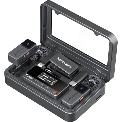 Saramonic Air 2-Person Universal Micro Wireless Microphone System with Lavaliers, 3.5mm/USB-C Output/Headphone Out/Charging Case/Noise Canceling/Magnetic Mounting