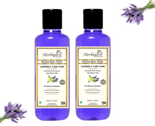 Image of Herbigiri Khadi Lavender & Ylang Ylang Essential Oil Body Wash /Shower Gel, 420ml | Moisturizing Body wash, Soft & Smooth Skin, Effective Cleansing, For Women & Men