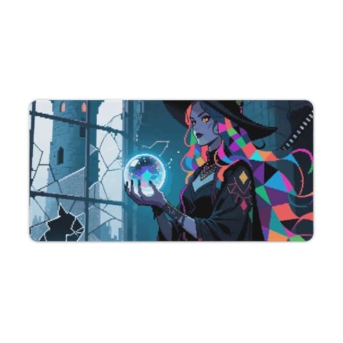 Tapis de souris pixel sorcière antidérapant avec bordures verrouillables