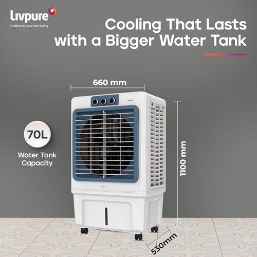 Image of Livpure Iceblast Desert Air Cooler- 70L | Cooler with High Air Delivery, Ice Chamber, Honeycomb Pads, Multi-Directional Wheels | Room Cooler with Inverter Compatibility| 2 year Warranty by Livpure