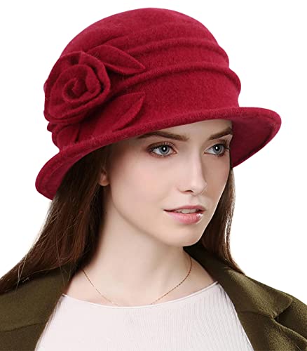 Sumolux Women Beret Hat French Vintage Floral Wool Dress Cloche Classic Winter Hat 1920s
