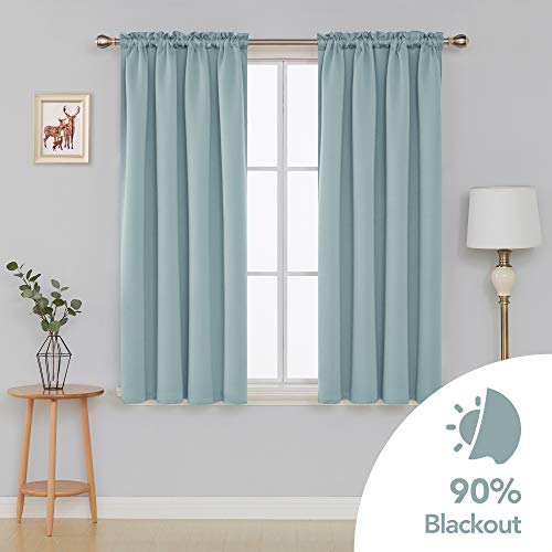 Image of Deconovo Polyester & Polyester Blend Solid Rod Pocket Blackout Curtain, Window-5.25 Feet, Light Blue