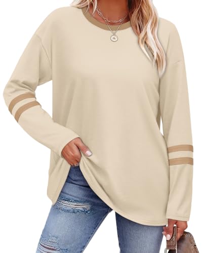 Image of Sampeel Long Sleeve Shirts for Women Color Block Casual Tops Fall Outfits 2026 Basic Tees Trendy Spring Clothes