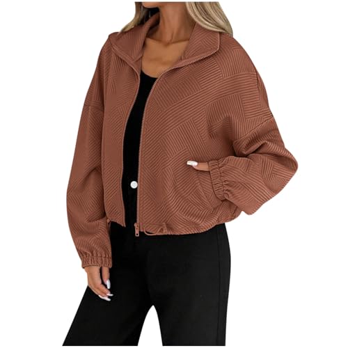 Image of Bomber Jacket Women Oversized Textured Lightweight Zip Up Short Jackets