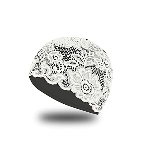 Gorro de baño Gorro de baño for Mujer con Encaje Floral, Impermeable, con Revestimiento de PU, Tejido for Piscina, Protege el Cabello Largo y Las Orejas for Mujer(Black)