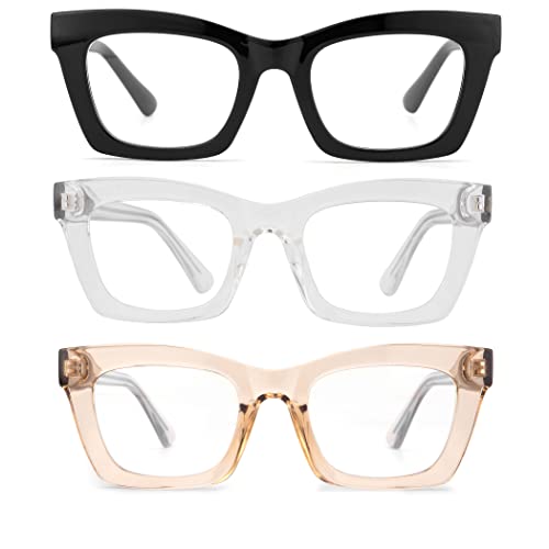 Image of 3 pack style Spring hinge Readers Blue Light Blocking Computer Square Reading Glasses for Women Men