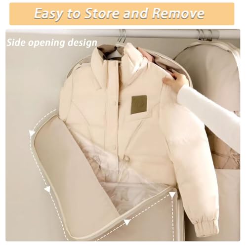 Space Saving Hanging Garment Bag with Self Compression Zipper Gray, Cover Clothes Bags for Down Coat Travel Bags with Hanger (Pink, XL)4