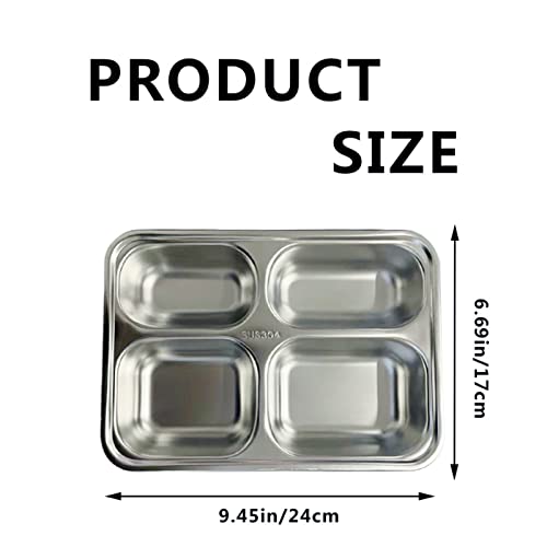 Lianggehaizi Dinner Plate Divided Tray 304 Stainless Steel Rectangular Divided Plate 4 Compartments Divided Dinner Tray For Kids Adult Lunch And Dinner #TOP1