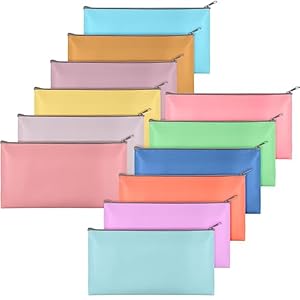 Sweetude 12 Pcs Bank Deposit Money Bags with Zipper for Cash, Colorful Security Leatherette Money Pouch Bank Register Bags 11 x 6 Inches Wallet Pouches for Money Invoice, 12 Assorted Colors