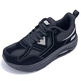 IIV Wide Toe Box Shoes for Women | Arch Support Walking Tennis Sneakers | Orthotic Leather Shoes for Bunions, Plantar Fasciitis BlackGrey US 9