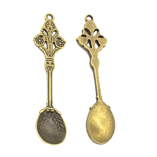 6 Pcs Large Ornate Decorative Spoon Charms, Antique Silver Finish