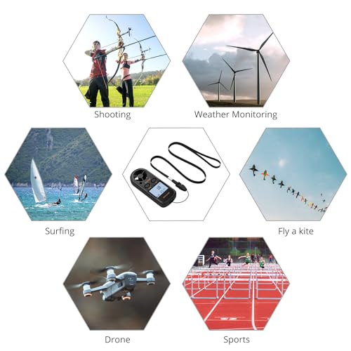 Proster Anemometer Digital LCD Wind Speed Meter Gauge Air Flow Velocity Measurement Thermometer with Backlight for RC Drones Helicopter Windsurfing Kite Flying Sailing Surfing Fishing Etc - Image 4