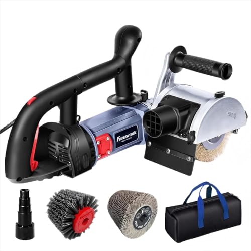 FANZWORK V2 Rénovateur Extérieur 1500 W, Ponceuse Satinatrice pour Bois, Métal et Pierre, Variateur de Vitesse, Brosse Acier, Nylon et Roue Abrasive
