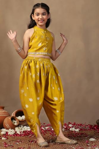 Image of Fashion Dream Girls Roman Silk Foil Printed Ethnic Suit Set|Kids Kurta & Dhoti|Kurti & Palazzo Set