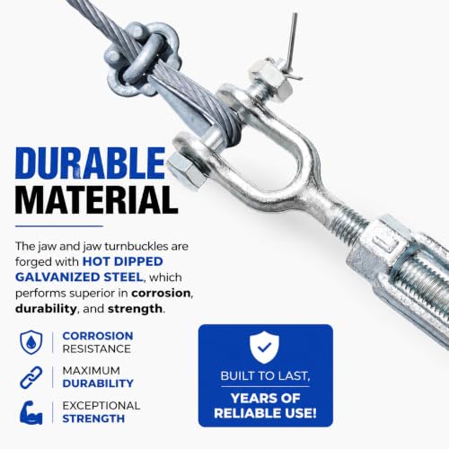 Image of Goaste 2 Pack 1 /2 Inch M12 Turnbuckle Hook, Hot Dipped Galvanized Steel Jaw and Jaw Turnbuckle, Heavy Duty Turnbuckle with 2205 lbs Working Load Limit for Tractor Sun Shades Cables Tent Installation