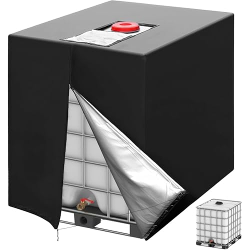 IBC Tote Cover Water Tank Protection Covers Waterproof 210D Oxford Cloth IBC Tank Cover Black Tarpaulin Sunshade for Outdoor 1000 L Water Rainwater Tank 47.2×39.4×45.7