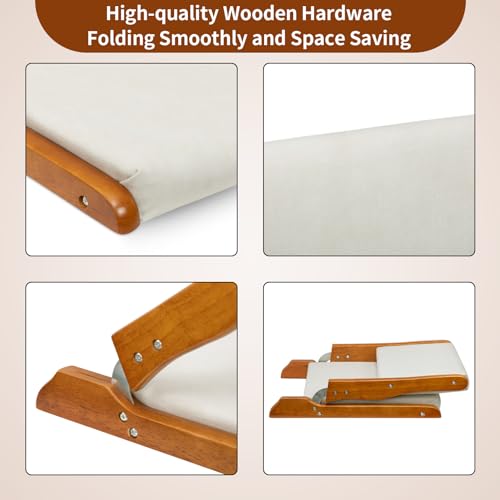 Image of HollyHOME Floor Chair with Back Support, Foldable Japanese Style Floor Chair, Wood Legless Tatami Chair with Cushion, Accent Meditation Floor Seat for Bay Window, Living Room, Bedroom, Beige