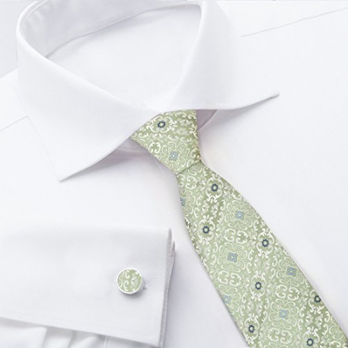 Y&G Green Pattern Neck Ties For Party 100% Silk Neck Ties Cuff-Link Set Travel Dates A1164 Dark Sea Green,Dark Blue #TOP3