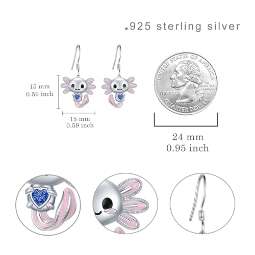 Axolotl Earrings 925 Sterling Silver Axolotl Dangle Earrings Cute Animal Jewelry Gift for Women Girl Daughter 6