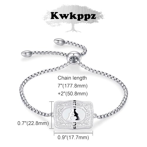 Belt Buckle Initial Bracelet for Women, 18K Gold/Silver Plated Belt Buckle Initial A-Z Bracelet, Unique Western Style Jewelry Gifts for Women Men 6