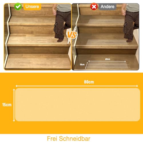 BestLink 15 x 80 cm Treppenstufen Matten Antirutsch Treppe, 15 Stück Transparent Stufenmatten Selbstklebend, Wasserdicht Anti Rutsch Treppen Streifen rutschfeste Klebeband für Holzstufen, Boden