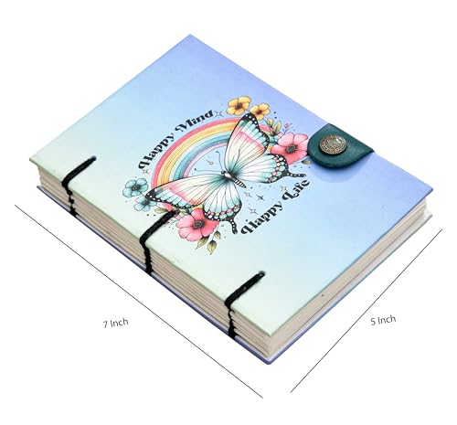 Image of Handmade Motivational Journal | Butterfly & Rainbow Design Diary with Lock and 125 GSM Recycled Paper (7x5 Inch)