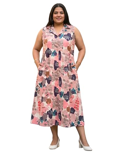 Image of Indietoga Women Plus Size Floral Print Cotton Midi A-line Dress (XL to 7XL)