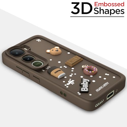 Image of Pikkme Back Cover for Vivo Y400 5G | 3D Bear Silicone Cute & Fun Coffee Cartoon | Full Body Protection Bumper Case (Brown)