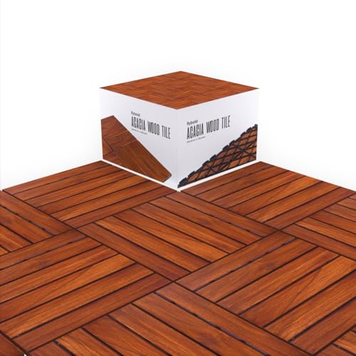 flybold Acacia Wood Patio Flooring Interlocking Deck Tiles (Pack of