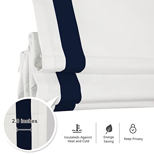 Cordless Roman Shades, White Navy Trim Premium Polyester Blackout Roman Window Shades, Windowlady Roman Shades For Windows, Doors, Sliding Doors, Kitchen Windows (1 Piece) #TOP1