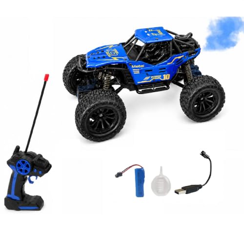 Image of Rock Crawler RC Car, 4 Functions, Rechargeable Remote Control Climbing Car with Fog Effect for Kids-Blue