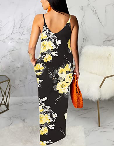 Image of Maxi Dress for Women Casual Sexy Summer Floral Spaghetti Strap Sleeveless Long Sundress with Pockets Plus Size, Medium