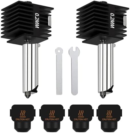 2 Pack 0.2MM A1 Mini/A1 Hotend Print Head Hot End Kit Extruder Upgrade High-Temperature Hardened Steel Nozzle Replacement with 2PCS Silicone Cover Sock for Bambu Lab 3D Printer Accessories