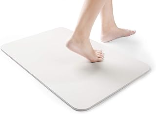 珪藻土バスマット 風呂マット 足ふきマット キッチンマット 玄関マット 屋外用ドアマット 動物の水場用マット 速乾＆防臭＆カビ・ダニ防止 抗菌 吸水性抜群 滑り止め 横40cm × 縦30cm×厚0.9cm 日本語説明書付（ホワイト)