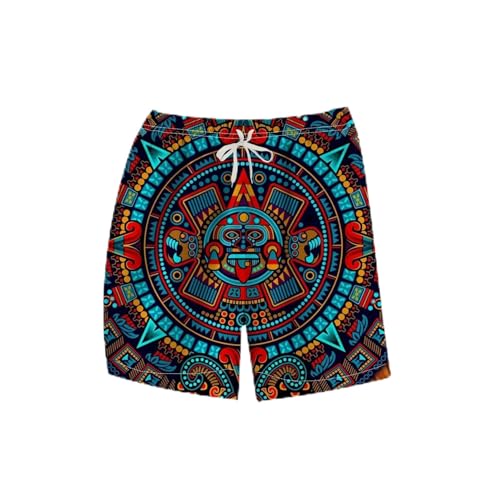 LAOLIUSN Men's Mexico Board Shorts Aztec Graphic Beach Shorts,Red,2XL