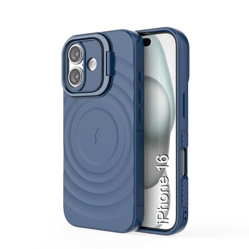 Image of LuxuryKase Shockproof Case for iPhone 16 | Ripple Pattern | Camera Protection | Inner Velvet Fabric Lining | Protective Cover with Enhanced Grip & Wireless Charging Support - Blue