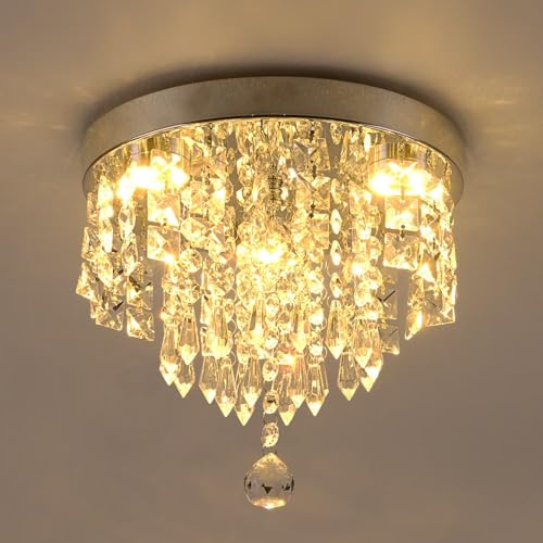 Image of Dreamie Crystal Chandelier Lights for Ceiling | Mini Crystal Chandelier Jhoomer Flush Mount Ceiling Light for Hall, Kitchen, Living & Dining Bedroom | Size 400 MM