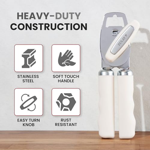 Image of Zulay Kitchen Manual Can Opener Heavy Duty Patented Stainless Steel, Cream