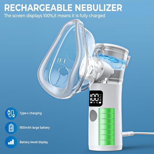 Portable Nebulizer for Adults and Kids, Rechargeable Nebulizer with 3 Modes & Self-Cleaning for Travel and Household Use