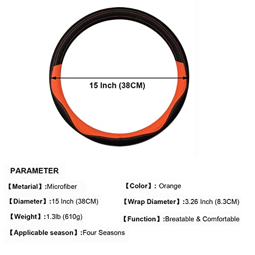 Winpower Car Steering Wheel Cover Microfiber Leather Universal 15 Inch For Car Truck Suv,Orange #TOP3