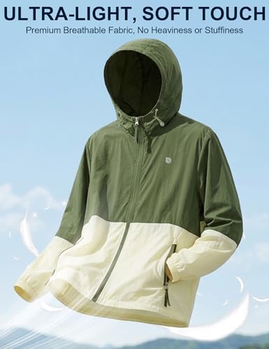 Image of Venzina Sunscreen Jacket for Men Lightweight UPF 50+ Breathable Sun Hoodie Wind-Resistant Quick-Dry Packable Jacket for Running Hiking Fishing