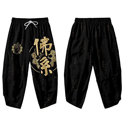 Image of DOSLAVIDA Men's Japanese Kimono Jacket Set Stylish Open Front Coat With Shorts Chinese Style Printed Cardigan Suit