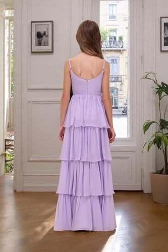 Tiered Junior Bridesmaid Dress Spaghetti Straps Long Chiffon Flower Girl Dresses A Line Girls Party Pageant Gowns4