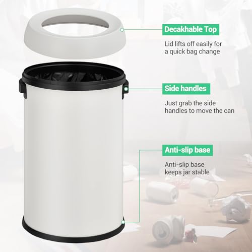 Caneca de basura redonda de 65 L en acero inoxidable blanco miniatura 3