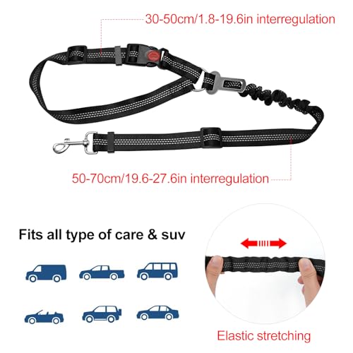 2 Stück Verstellbarer Hundegurt fürs Auto, Sicherheitsgurt Hunde mit Ruckdämpfer Elastisch, Hunde Sicherheitsgurt Auto für Kleine Mittelgroße große Hunde und Alle Autotypen, Schwarz + Blau