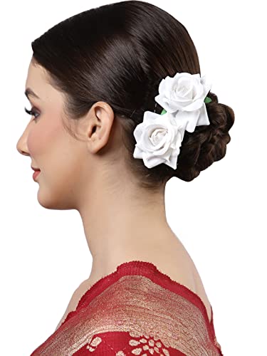 Image of Vogue Hair Accessories Light Weight Red and White Rose Flower Bun Maker Juda Pins Hair Accessories (4 Hair Pins) (Red & White)