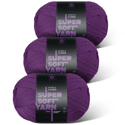 Image of Acrylic Yarn for Crocheting & Knitting - Soft Crochet Yarn for Crocheting, 3 Pack of 370 Yards, Perfect for Crafts & Amigurumi, Medium Worsted Weight 4, Purple