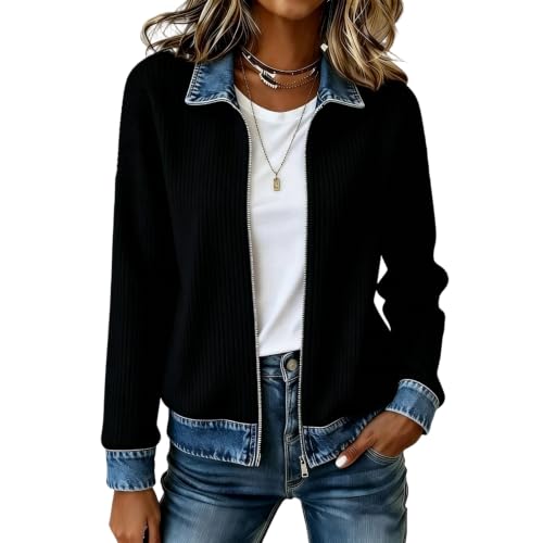 Blouson femme fermeture éclair et col à revers pour l'automne