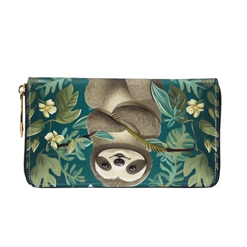 Adorable Sloth Women Wallets Leather Zip Around Clutch Purses Waterproof Credit Card Holder With Phone Holder Ladies Travel Coin Purse2